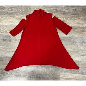 Clara Sun Woo Sz S Red Mock Neck Cold Shoulder Asymmetrical Tunic Top Stretch